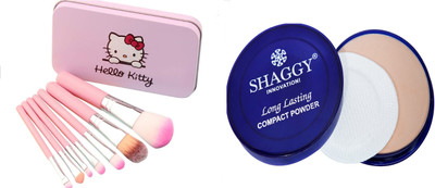 SHAGGY Matte Finish Compact Powder With 7 Piece Makeup Brush Set(2 Items in the set)