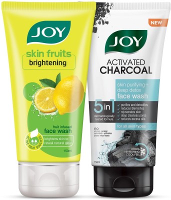 Joy Day & Night Face Cleansing Combo With Brightening Lemon Face Wash 150ml & Charcoal Face Wash 150ml(Combo Pack)(2 Items in the set)