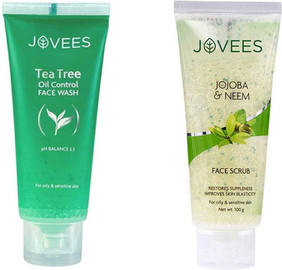 JOVEES TREE OIL CONTROL FACE WASH + JOJOBA & NEEM FACE SCRUB(2 Items in the set)