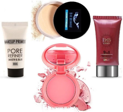 BLUEMERMAID PERFECT PRIMER BB FOUNDATION LOOSE POWDER & BLUSHER KIT BEST MAKEUP COMBO KIT(4 Items in the set)
