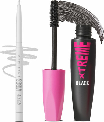 Glam21 Peppy Vibes Matte Smooth Eyeliner - Snowflake,0.4gm & Xtreme Mascara|Waterproof Volumizing-Black, 10ml | Combo(2 Items in the set)