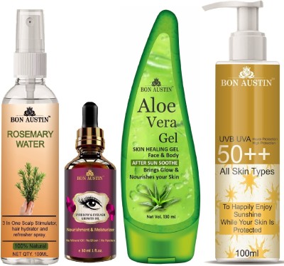 Bon Austin Rosemary Spray 100ml,Eyebrow Growth Oil 30ML,Sunscreen 100ml & AloeVera Gel 130ml(4 Items in the set)