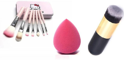 Rsentera Soft Makeup Brush Set - Pink (7 Pcs) with puff and foundation brush(9 Items in the set)
