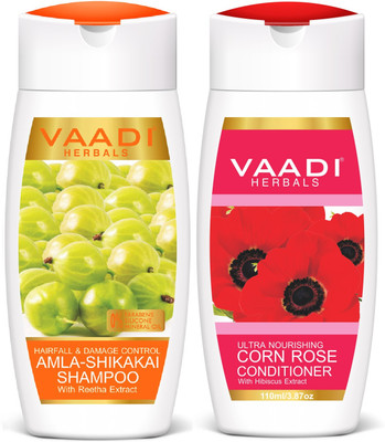 vaadi Herbals Amla Shikakai Shampoo - Hairfall & Damage Control with Corn Rose Conditioner (110 ml x 2)(2 Items in the set)