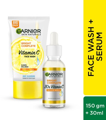 GARNIER Bright Complete (Vitamin C Serum, 30ml + Facewash, 150g) - Combo Pack(2 Items in the set)