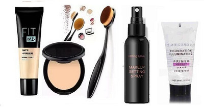 prikcy Makeup Foundation, Compact Powder, Makeup Fixer Combo Pack(5 Items in the set)