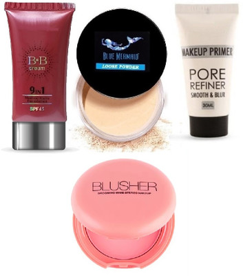 SEUNG PRIMER BB 9 IN 1 FOUNDATION LOOSE POWDER & BLUSHER KIT COMBO KIT(4 Items in the set)