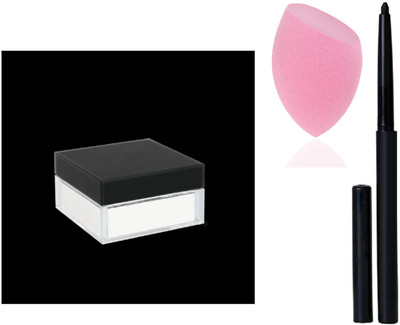 Maryville KAJAL WITH BLENDER WITH LOOSE POWDER PERFECT ALL SKIN TONE PAKC OF 3(3 Items in the set)