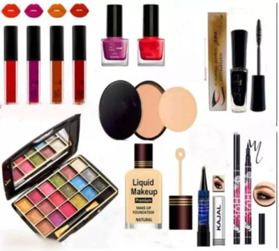 lately 18COLOR EYESHADOW WITH COMPACT EYELINER KAJAL MASCARA NAIL PAINT & FOUNDATION(10 Items in the set)