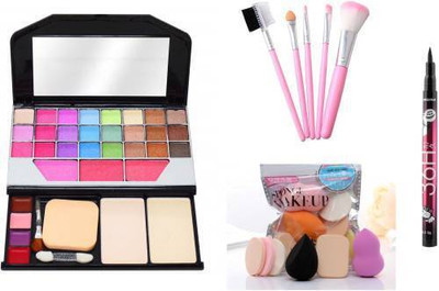SHISHI Makeup Kit + wasable sponge/Puffs + Makeup Brushes + smudge proof Eye Liner Black (4 Items in the set)(4 Items in the set) SHISHI Makeup Kit + wasable sponge/Puffs + Makeup Brushes + smudge proof Eye Liner Black (4 Items in the set)(4 Items in the set)