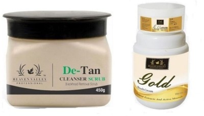 Heaven Valley Professional De-Tan CLEANSER SCRUB Blackhead Removal Scrub 450g + Gold Bleach Cream(2 Items in the set)