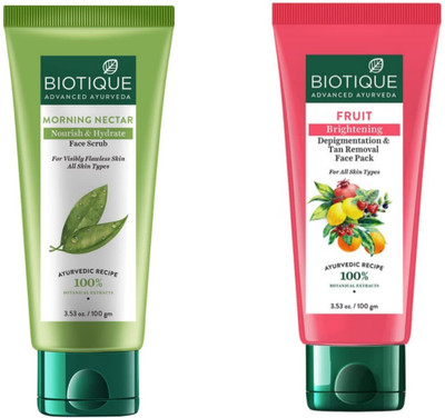 BIOTIQUE M Nectar 100ml F Scrub & Fruit Face Pack Tan removal Tube 100ml Fw Set of 2(2 Items in the set)