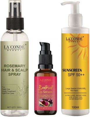 La'Conde Rosemary Water Hair Spray 100ml, Beetroot Lip Serum 30ml & Sunscreen 100ml(3 Items in the set)