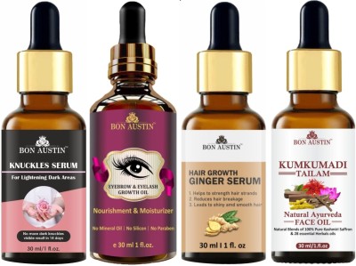 Bon Austin Knuckle Skin Serum, Eyebrow Growth Oil, Hair Growth Serum & Kumkumadi Tailam - Combo of 4 Item (Each,30ml)(4 Items in the set)