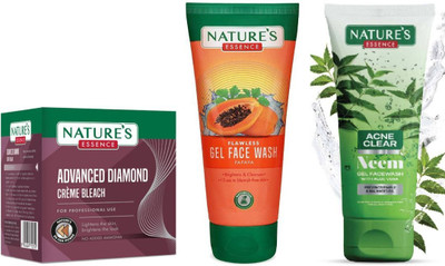 Nature's Diamond Cream Bleach (43g)Anti-Pigmentation Papaya Gel Face Wash (50ml)Acne Clear Neem Face Wash (50ml)(3 Items in the set)