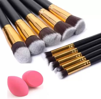 SMIETRZ 10 Pcs Makeup Brushes Set Tool Pro Foundation Eyeliner and 2 Sponge Puff(4 Items in the set)