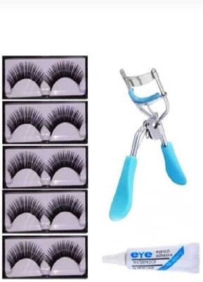 mkldsrh false eyelashes pair of 5 with lash curler & eyelashes glue for eyes(3 Items in the set)