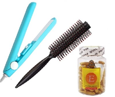 Lusty soul Vitamin E Capsules For Hair And Skin With Round Hair Brush For Adding Curls And Mini hair straightener(3 Items in the set)