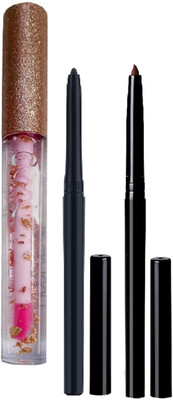 nn multi kajal black brown with pink lip gloss easy to use pack of 3(3 Items in the set)