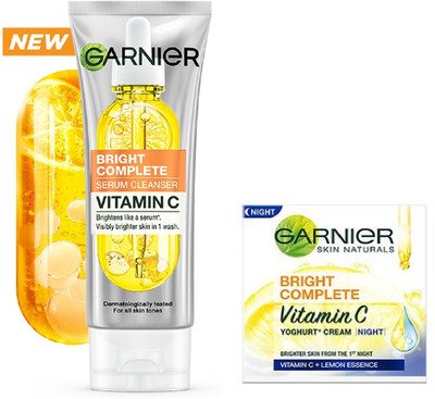 Garnier Men Bright Complete Vitamin C Cleanser Serum Face Wash-100g+Vitamin C Yoghurt Night Cream-40g(2 Items in the set) Garnier Men Bright Complete Vitamin C Cleanser Serum Face Wash-100g+Vitamin C Yoghurt Night Cream-40g(2 Items in the set)