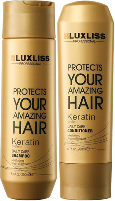 Luxliss Professional Keratin Daily Care Conditioner & Shampoo - Gold edition(Pack of 2) - 250ml, 200 ml(2 Items in the set)