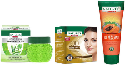 Nature's Moisturising Aloe Beauty Gel (100g)Gold Cream Bleach (21g)Anti-Pigmentation Papaya Gel Face Wash (50ml)(3 Items in the set)