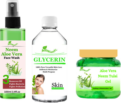 Activeland Neem Alovera Facewash alovera gel glycerine for skin(3 Items in the set)