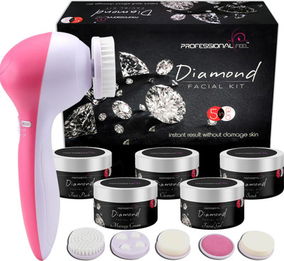 PROFESSIONAL FEEL Herbal Diamond Facial Kit with 5 in 1 face massager, Sp. Combo For All Type skin(6 Items in the set)