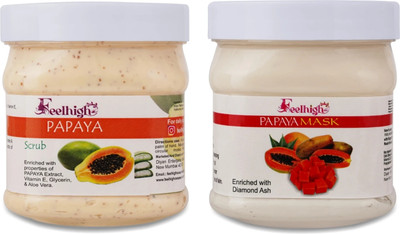 feelhigh FACE & BODY PAPAYA SCRUB, 500ML+ PAPAYA MASK - Anti-acne & Pimples & Softening & Smoothening FACIAL KIT(2 Items in the set)