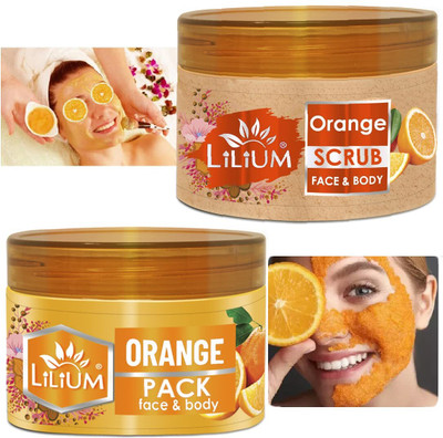 LILIUM Orange & Face Pack | Enriched With Orange Extract & Activ vitamins B3, C, E(2 Items in the set)