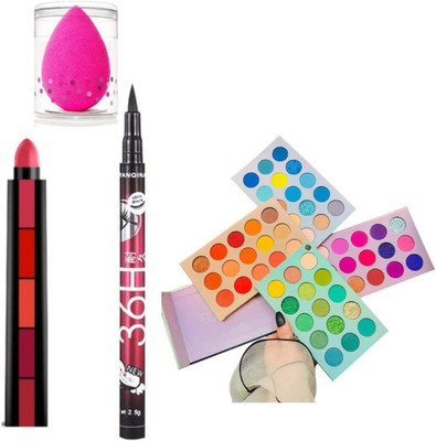 K3NTERPRISES Lipstick 5 in 1 + 36h Sketch Eyeliner + Color Board Eyeshadow + Beauty Blender (Pack of 4)(4 Items in the set)