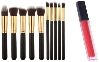 Rsentera 10pc black makeup brush set with red lipstick(27 Items in the set)