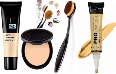 prikcy Makeup Set Fit Me Foundation, Compact Powder, Makeup brush & Concealer(4 Items in the set)