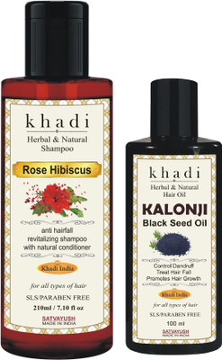 Satvayush Khadi Rose Hibiscus Shampoo & Kalonji Blackseed Hair Growth Oil(2 Items in the set)