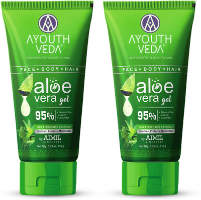 Ayouthveda Aloe Vera Gel|Multi Purpose Gel For Face, Body & Hair|With Neem,Tulsi (2X150g)(2 Items in the set)