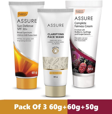 ASSURE Sun Defense SPF 30+ 60g & Complete Fairness Cream 50g & Clarifying Face wash 60g(3 Items in the set)
