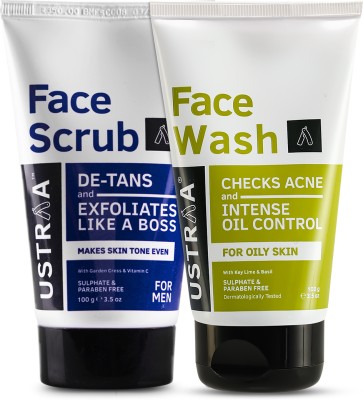 USTRAA Face Wash Oily Skin & De-tan Face Scrub - Dermatologically Tested - Paraben Free(2 Items in the set)