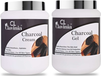 CLAVINIA Charcoal Cream 1000 ml + Charcoal Gel 1000 ml ( Pack of 2 )(2 Items in the set)