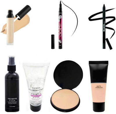 mkldsrh waterproof primer with 36 h eyeliner kajal fixer compact powder & foundation for face make up kit(7 Items in the set)