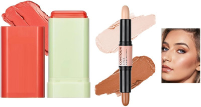 nn On The Go Blusher Stick with a matte finish for a flawless look With contour & highlighter stick easy to use long lasting(2 Items in the set)