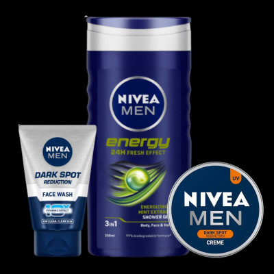 NIVEA Energy 250ml Sg Dark spot 100ml fw and DSR Creme 30ml Set of 3pcs(3 Items in the set)