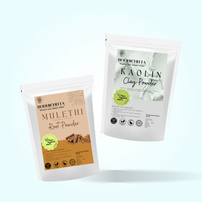 Bodhichitta Mulethi & Kaolin Clay Herbal Powder – Natural Face & Skin Care | Brightening & Detoxifying Formula Each 100gm(2 Items in the set)