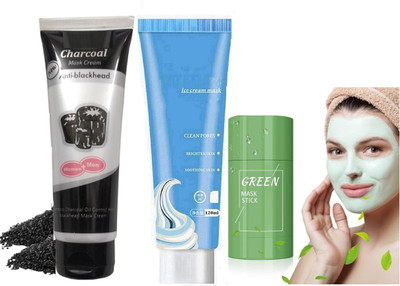 Wonholli Face Mud Mask Stick Green Tea & Charcoal tube & Ice Cream Mask(3 Items in the set)