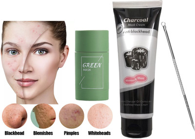Libline Green Tea Clay Stick Mask, Charcoal Peel Off Mask ,Blackhead Remover Pin(3 Items in the set)