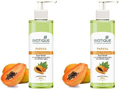 BIOTIQUE PAPAYA FACE WASH 200ML PACK OF 2 (DEEP CLEANSE FACE WASH )(2 Items in the set)