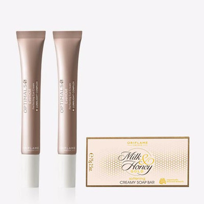 Oriflame OPTIMALS Even Out Perfecting Eye Cream 15 ml (pack of 2) with MILK & HONEY GOLD Softening Creamy Soap Bar 100 ml(3 Items in the set)