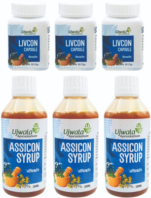 UJWALA AYURVEDASHRAM Assicon Syrup and Livcon Capsule Kit for One Month(6 Items in the set)