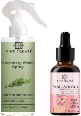 Pink Square Rosemary Water Spray for Hair 100ml & Nail Strong - Repair Serum (30ml) Combo 2(2 Items in the set)