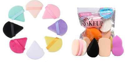 ROODILES Triangle Powder Puff + 6in1 Pure Cotton Puff Sponges – Makeup Beauty Blender Combo Set(9 Items in the set)