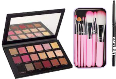 upgrave Lasting Smudge Proof Eye makeup Kajal + Rose gold remastered eyeshadow palette + 7 PC's makeup Brush set(3 Items in the set) upgrave Lasting Smudge Proof Eye makeup Kajal + Rose gold remastered eyeshadow palette + 7 PC's makeup Brush set(3 Items in the set)